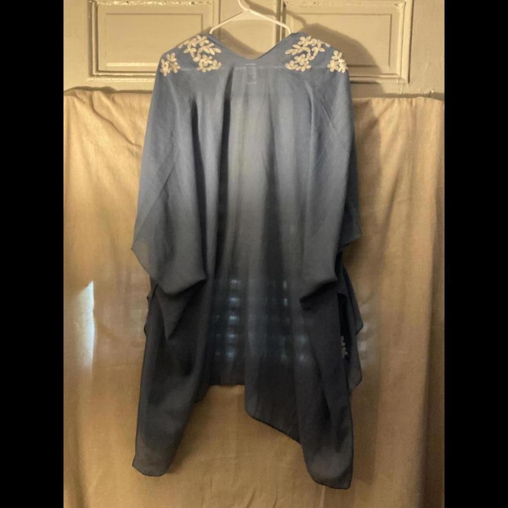 Boutique Blue Kimono with White Floral Embroidery One Size - Picture 6 of 8